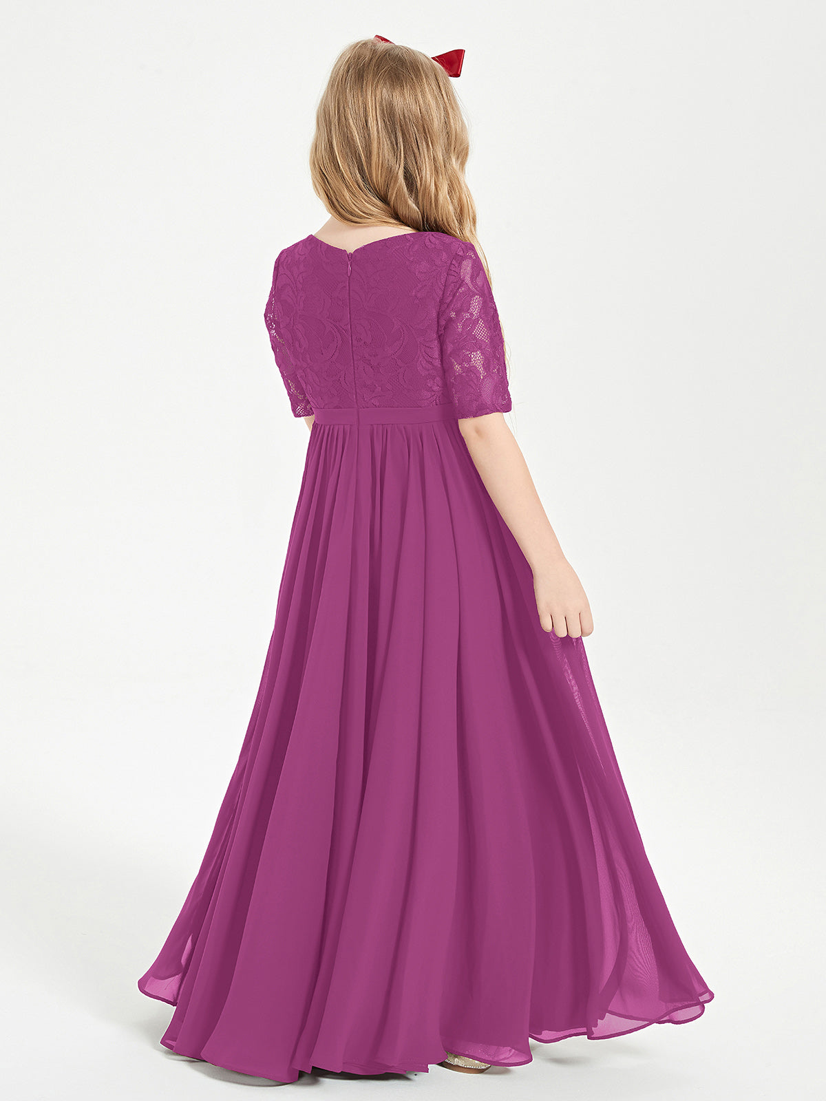 Lace Top Half Sleeved Junior Bridesmaids Dresses Orchid